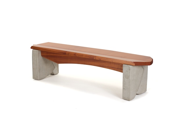 Outdoor Bench #6- modern dining bench with cast concrete legs and angled sapele seat