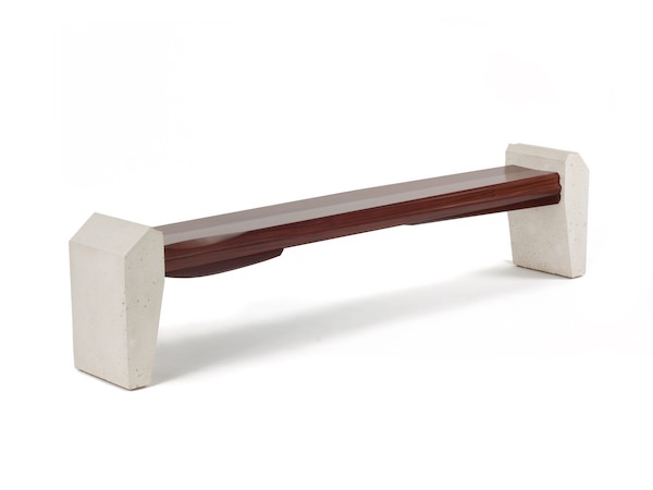 Bench #13- contemporary bench made of dark sapele and white cast concrete