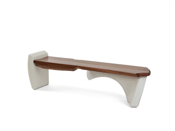 Bench #14 series #1- walnut and curved white concrete