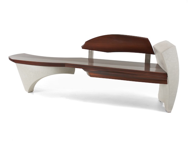 Bench #15 series #1- walnut and curved white concrete