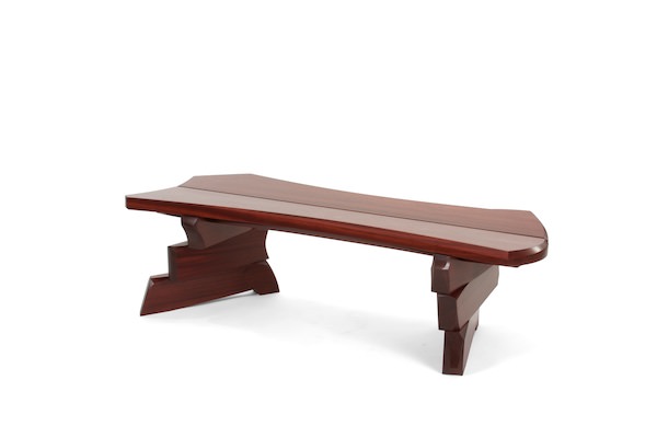 Shifting Slab Bench- Contemporary Wood Bench with funky legs that capture movement and provide structure