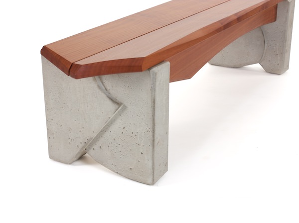 detail of Bench #2 combining sapele and cast concrete
