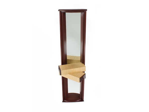 Mirror With Two Drawers- Contemporary Mirror in dark sapele, avodire wood and mirror