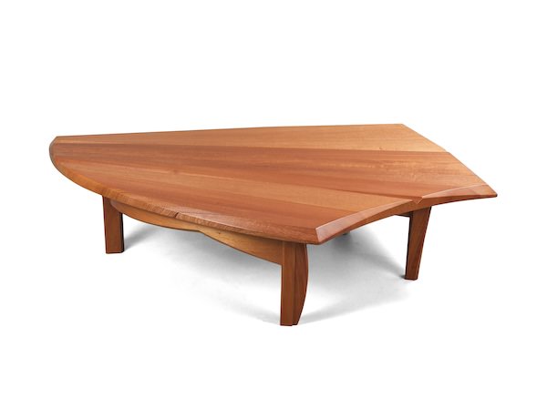 Curved Coffee Table- Modern Wood Coffee Table in mahogany and asymetrical shape that enhances its function and originality