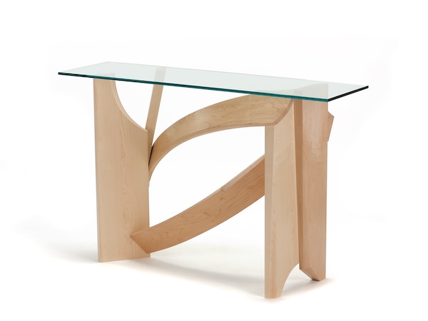 Glass Hall Table- Modern Console Table made with maple wood and glass