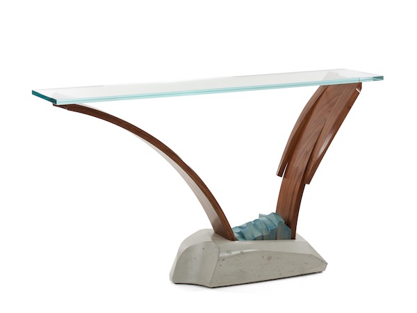 glass toped pedestal console table
