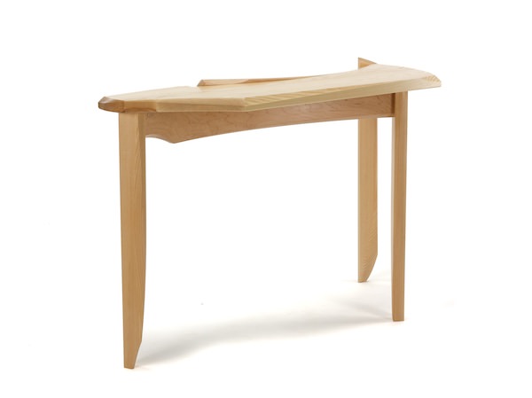 Bent Back Hall Table- Contemporary Console Table with long ash top and three ash legs connected by steam bent maple stretchers